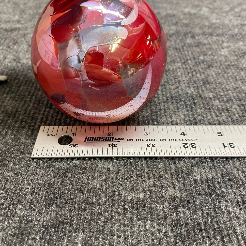 Hand Blown Art Glass Ornament Red Pink Swirl Round Hanging Bauble 3 Inch